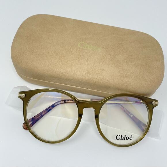 CHLOE 52mm frames Khaki green Mod Rectangle Full Plastic Rim filigree metal arms - Picture 12 of 16